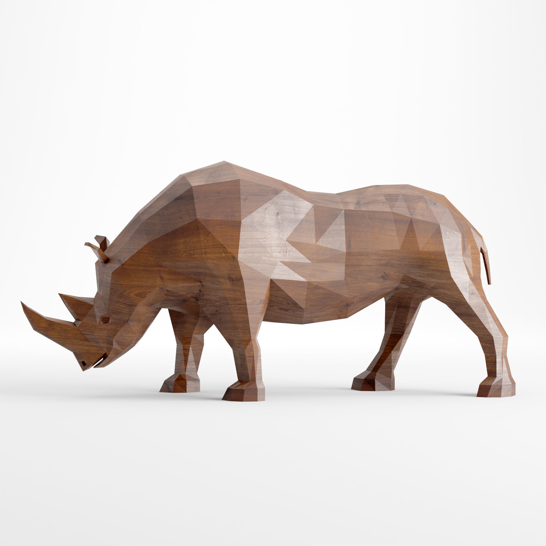 Rhinoceros low poly rhino made of wood 3D model_2