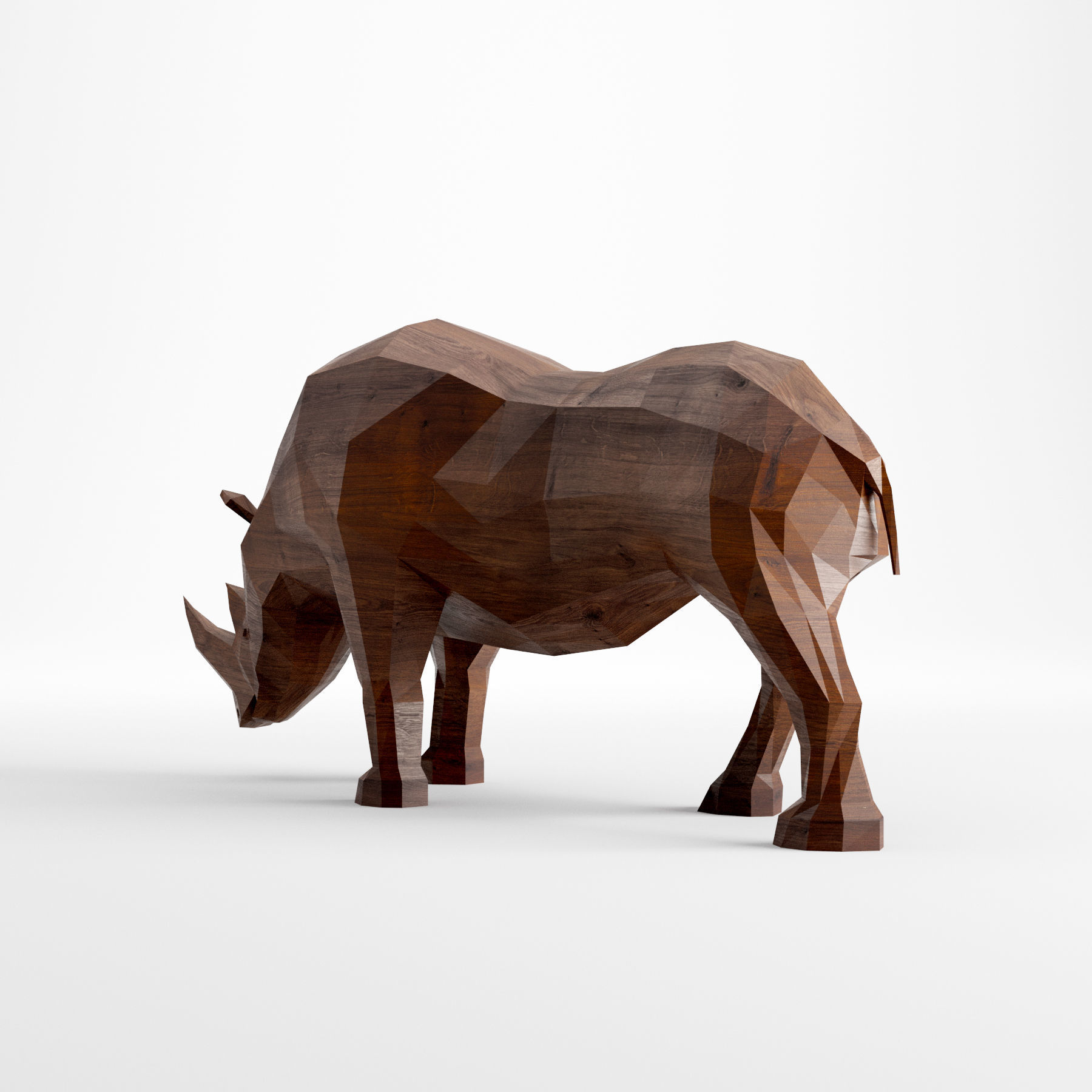 Rhinoceros low poly rhino made of wood 3D model_4