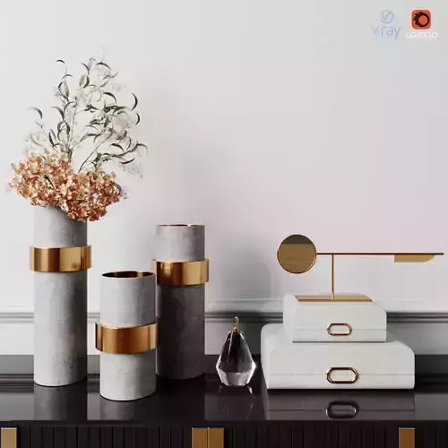 West Elm decoration set with eucalyptus and brass gold vase