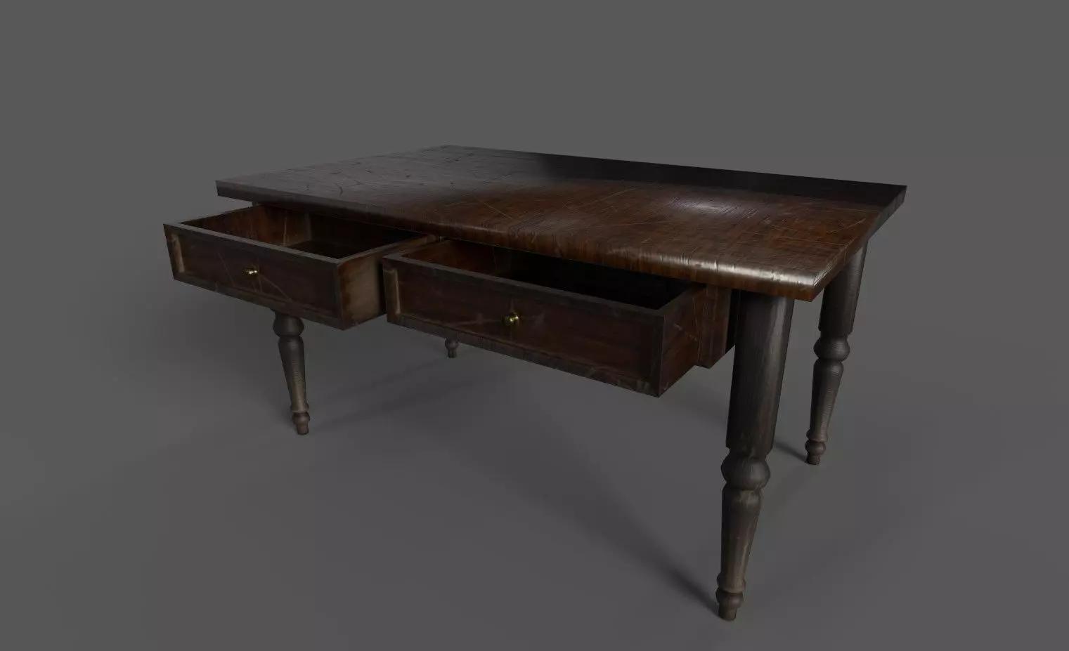 Table wooden with two drawers Low-poly 3D model_0