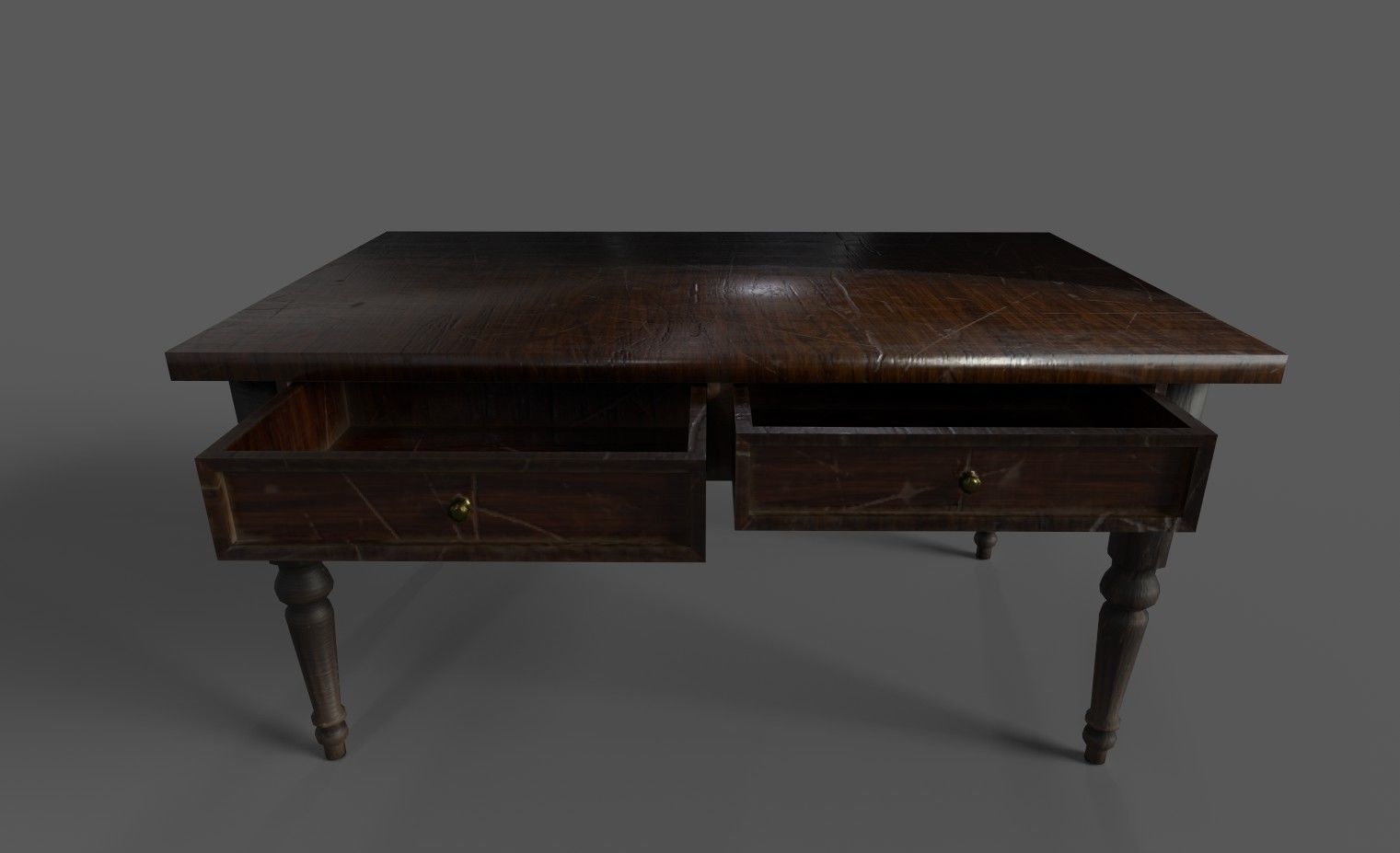 Table wooden with two drawers Low-poly 3D model_3