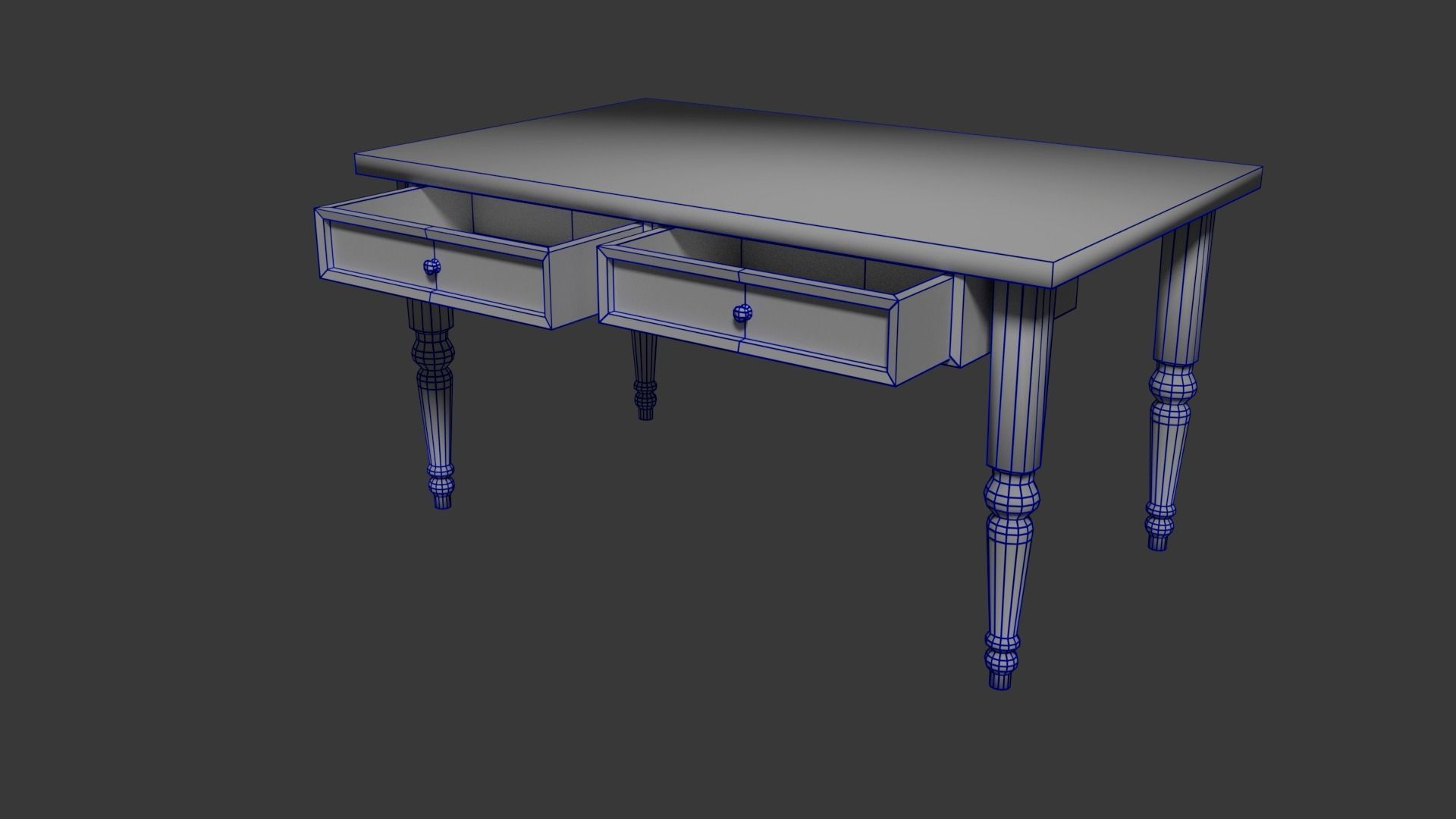 Table wooden with two drawers Low-poly 3D model_2