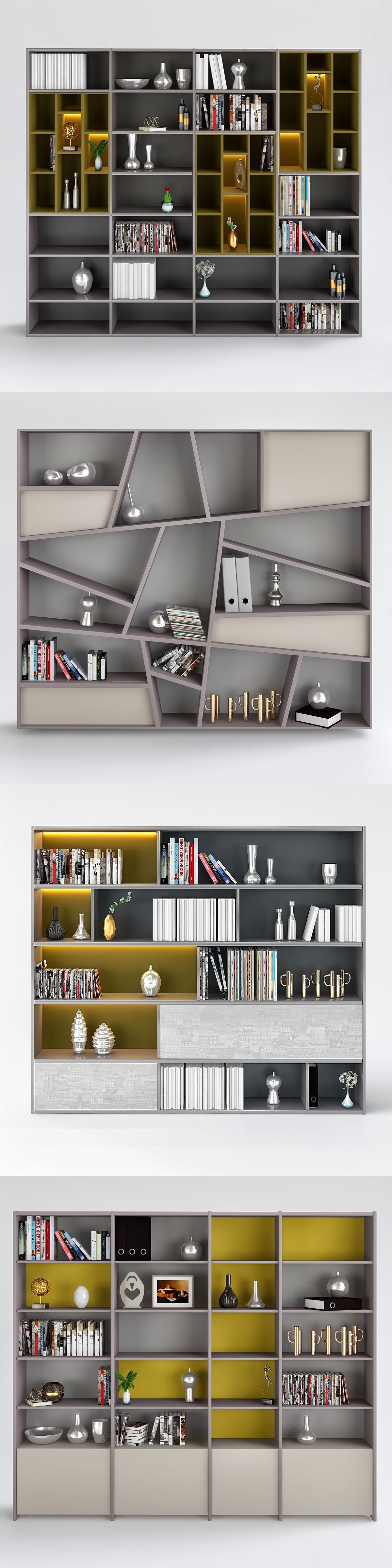 Cupboard collection four different bookshelves 3D model_1