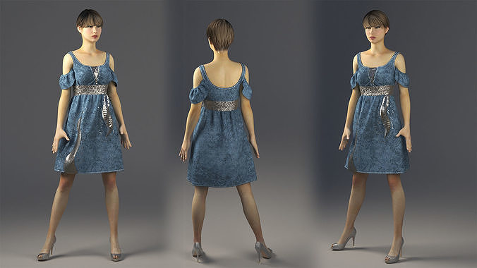 Jeans Dress with Sequin Marvelous Designer and 3ds max and Vray 3D model