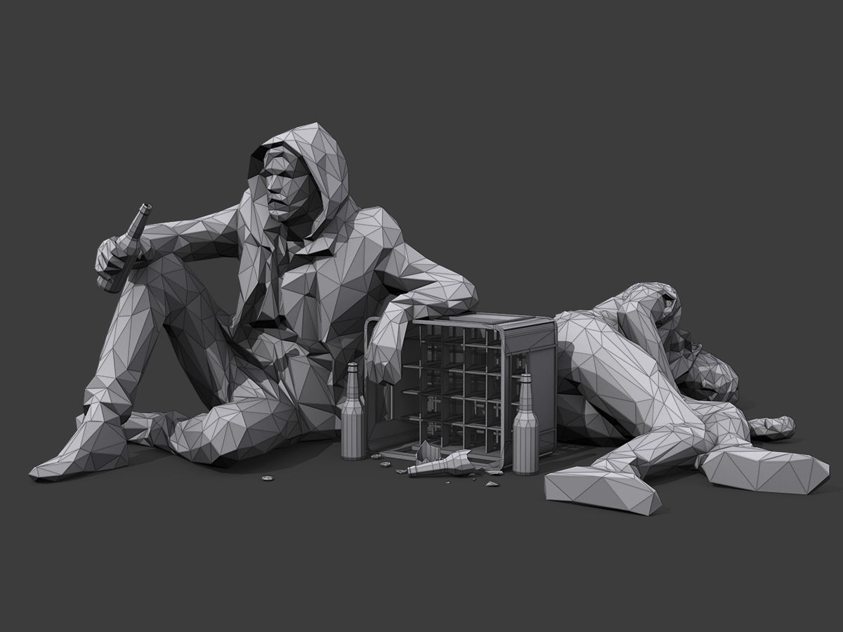 Drunks man in hoodie Low-poly 3D model_1
