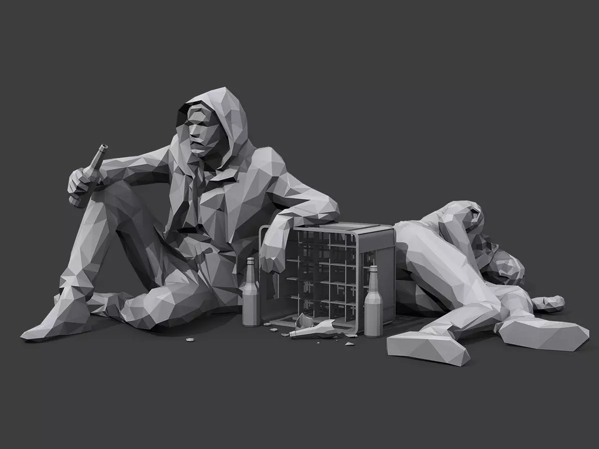 Drunks man in hoodie Low-poly 3D model_0