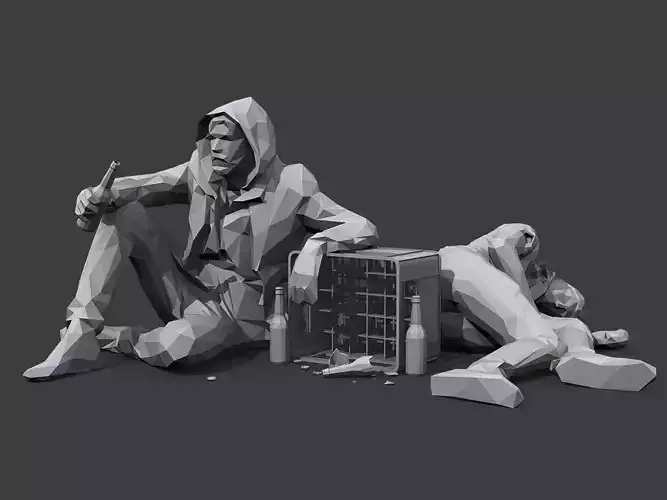 Drunks man in hoodie Low-poly 3D model