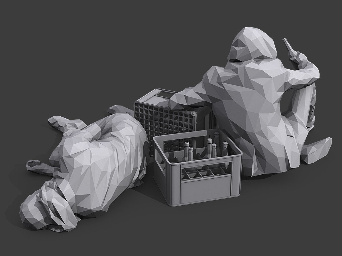 Drunks man in hoodie Low-poly 3D model_4