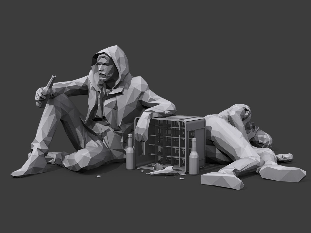 Drunks man in hoodie Low-poly 3D model_7