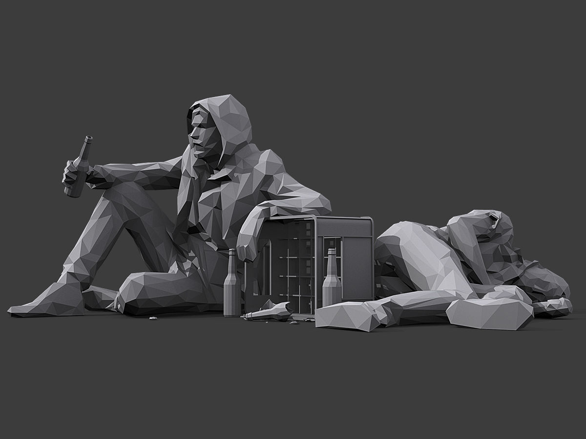 Drunks man in hoodie Low-poly 3D model_5