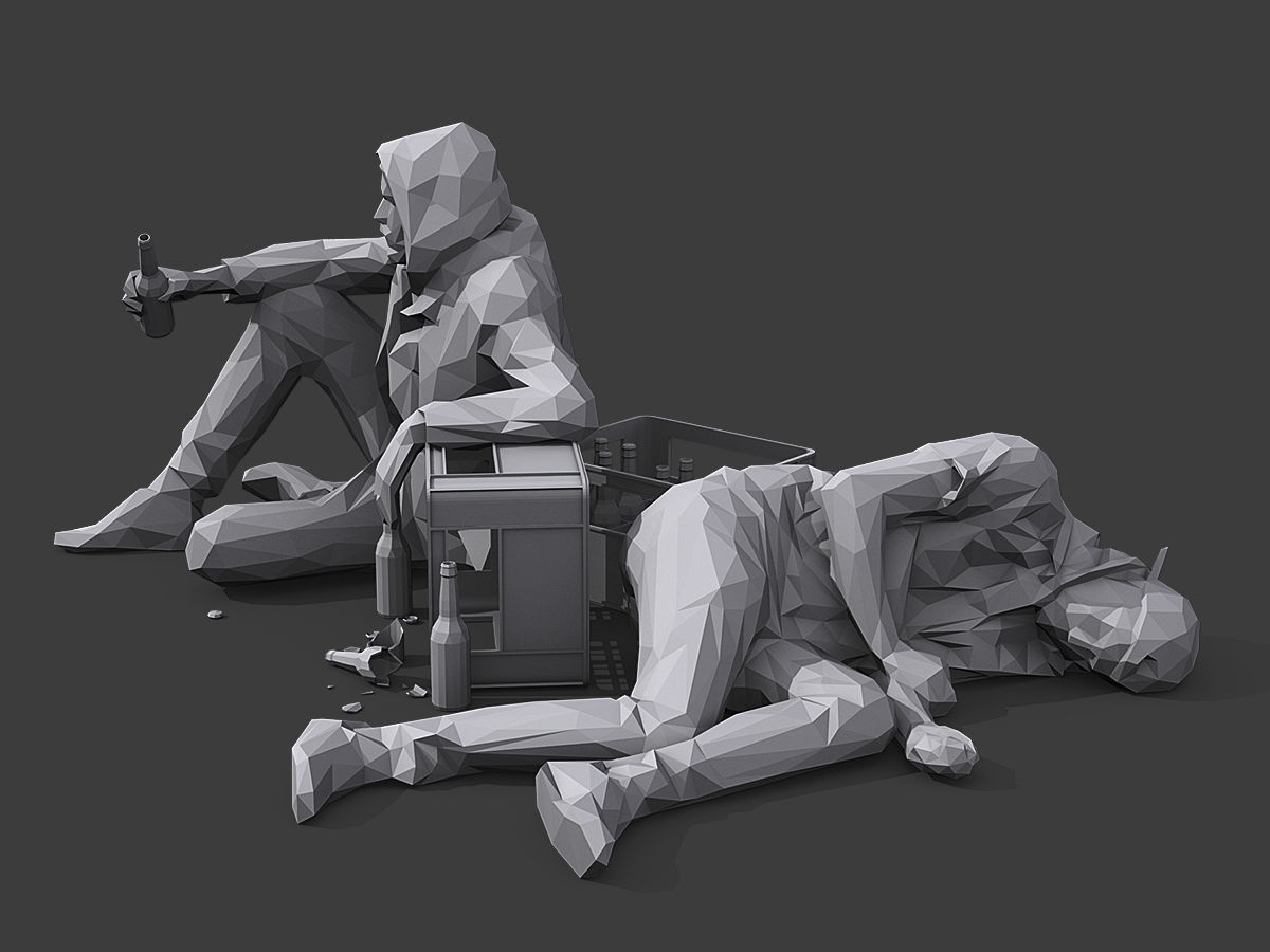 Drunks man in hoodie Low-poly 3D model_2