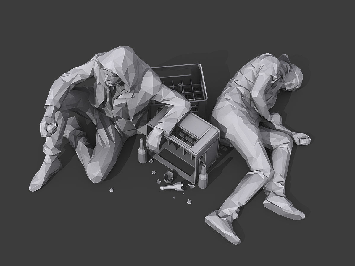 Drunks man in hoodie Low-poly 3D model_3
