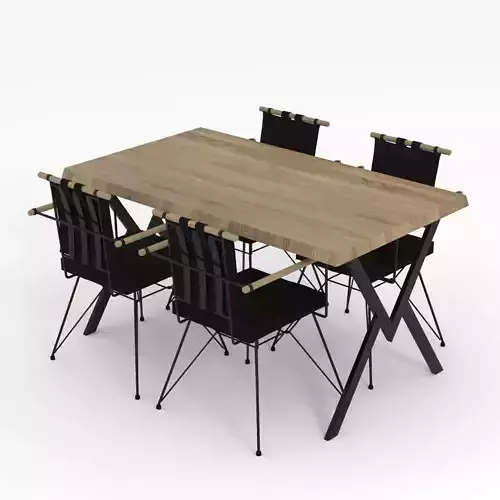 Table set wooden dining with four chairs