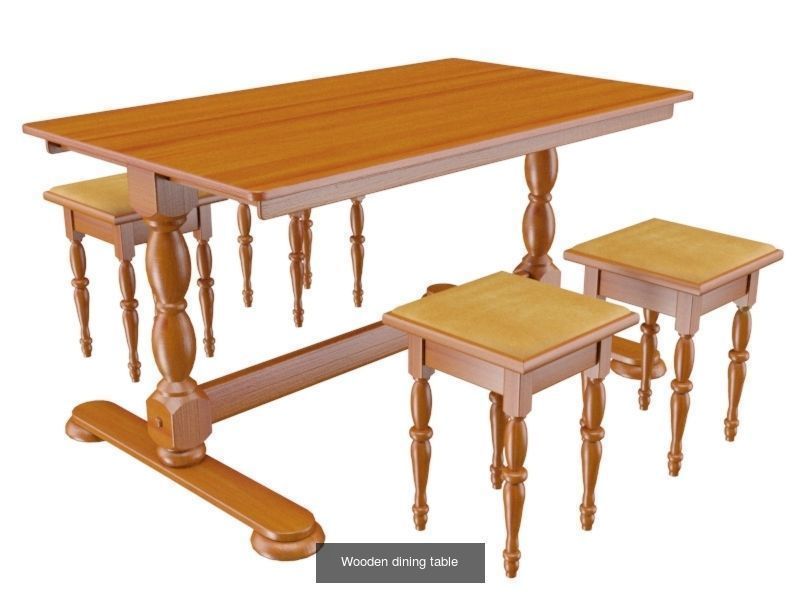 Wooden dining table and corner 3D Model Collection_1