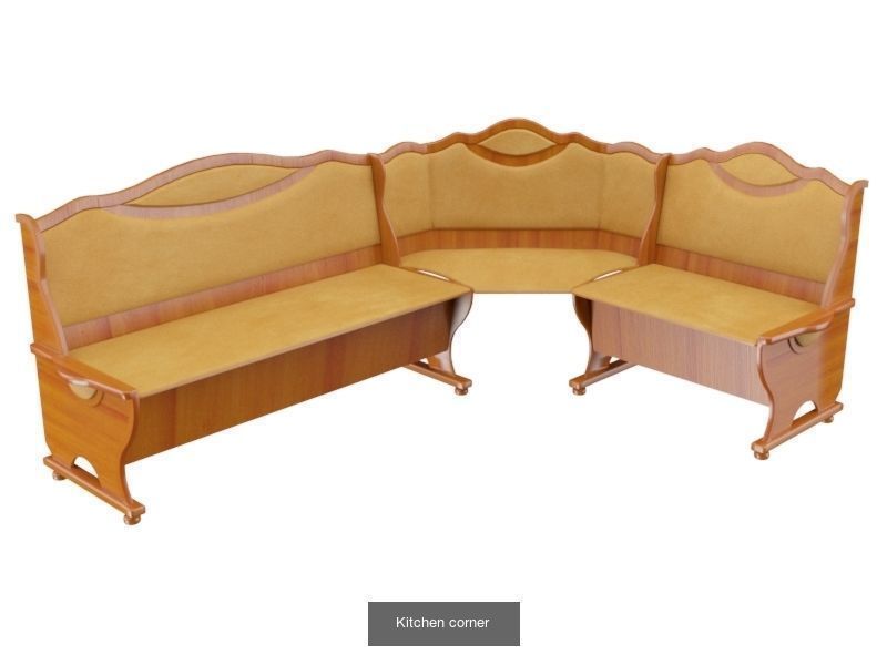 Wooden dining table and corner 3D Model Collection_2