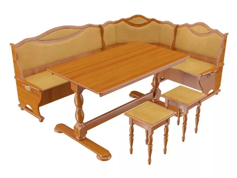 Wooden dining table and corner 3D Model Collection_0