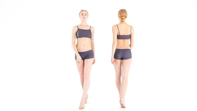 Scanned pretty female walking 15 Low-poly 3D model