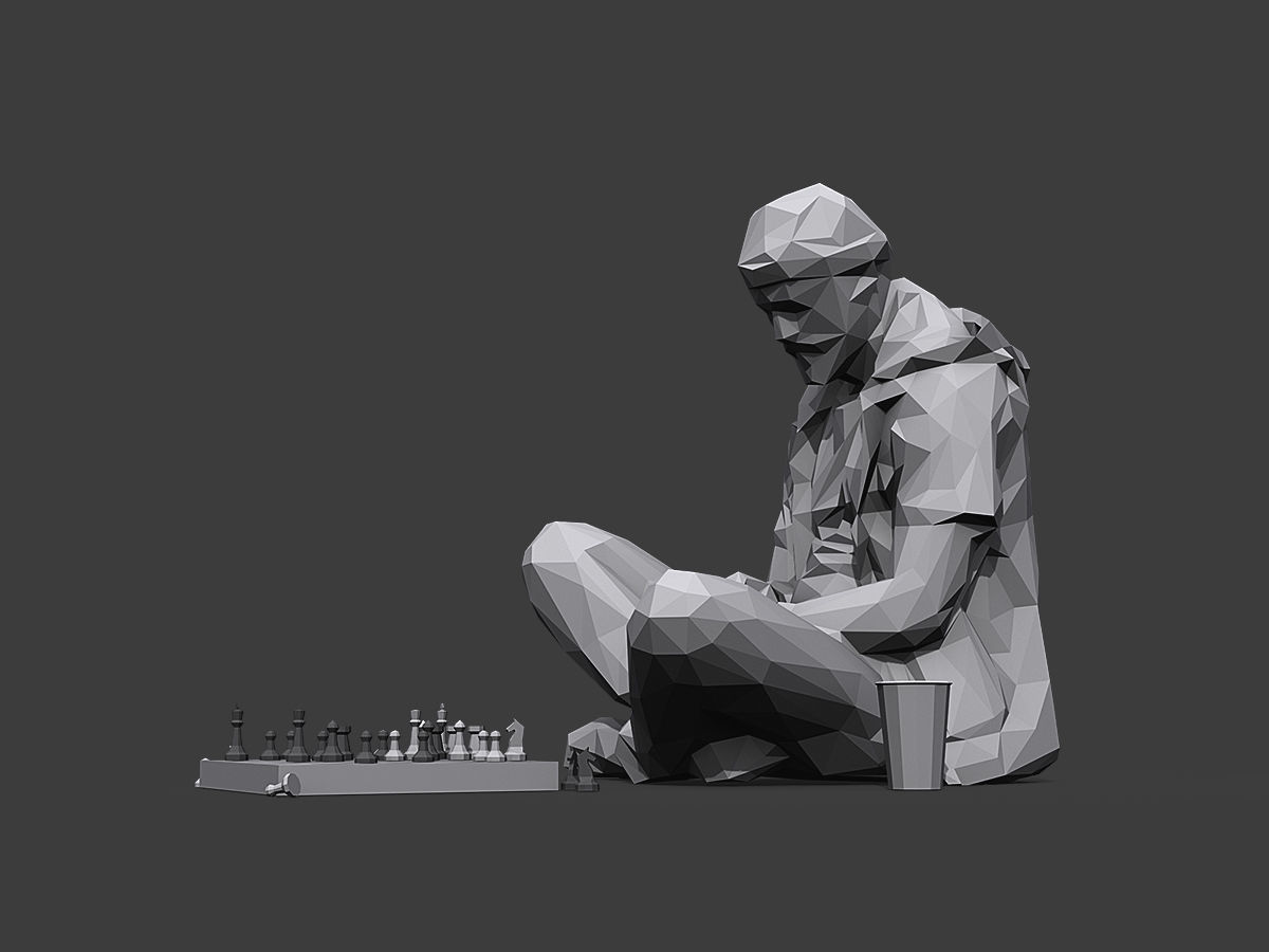 Street Chessplayer Low-poly 3D model_3