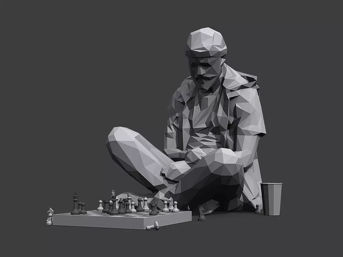 Street Chessplayer Low-poly 3D model_0