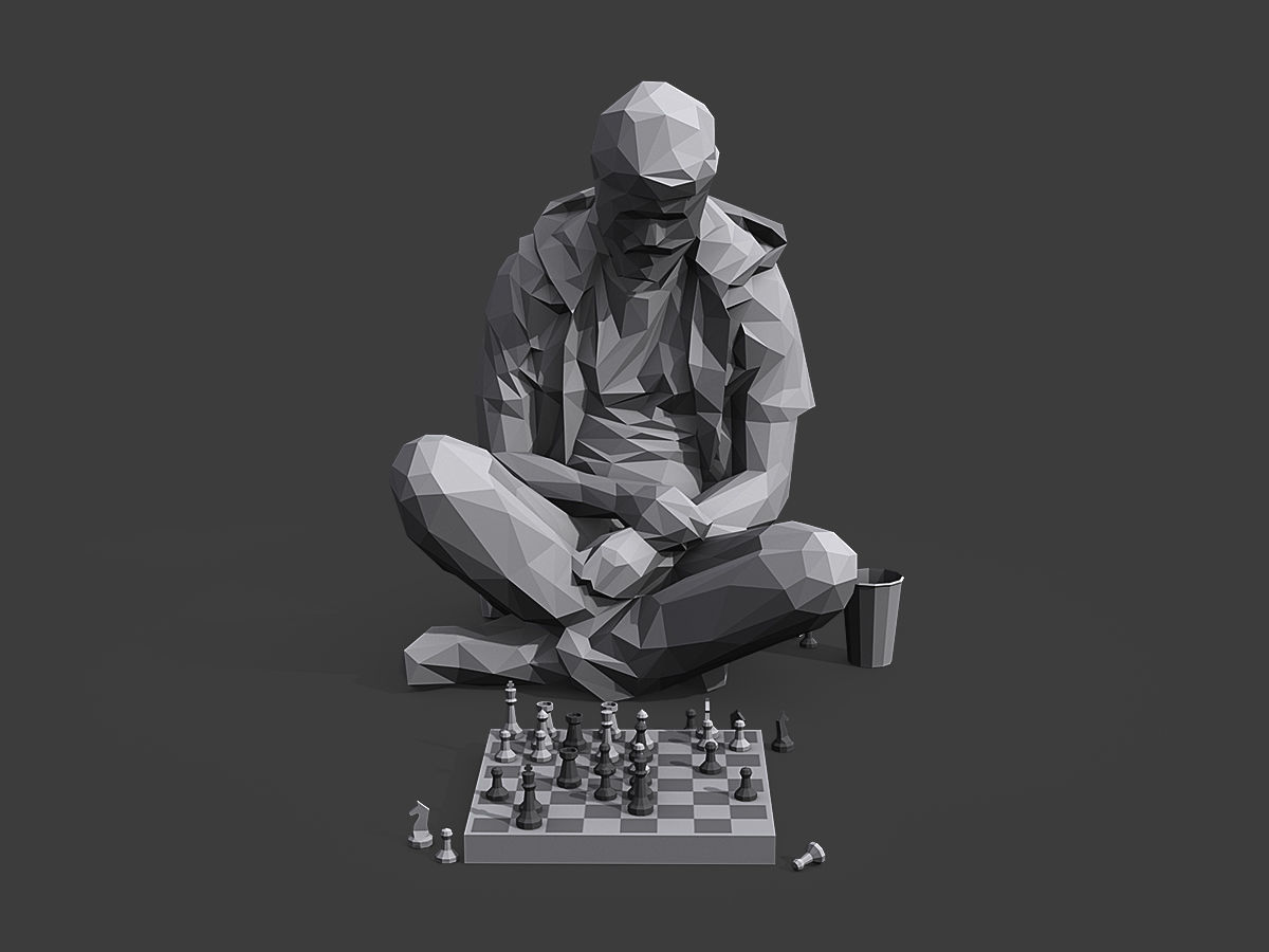 Street Chessplayer Low-poly 3D model_2