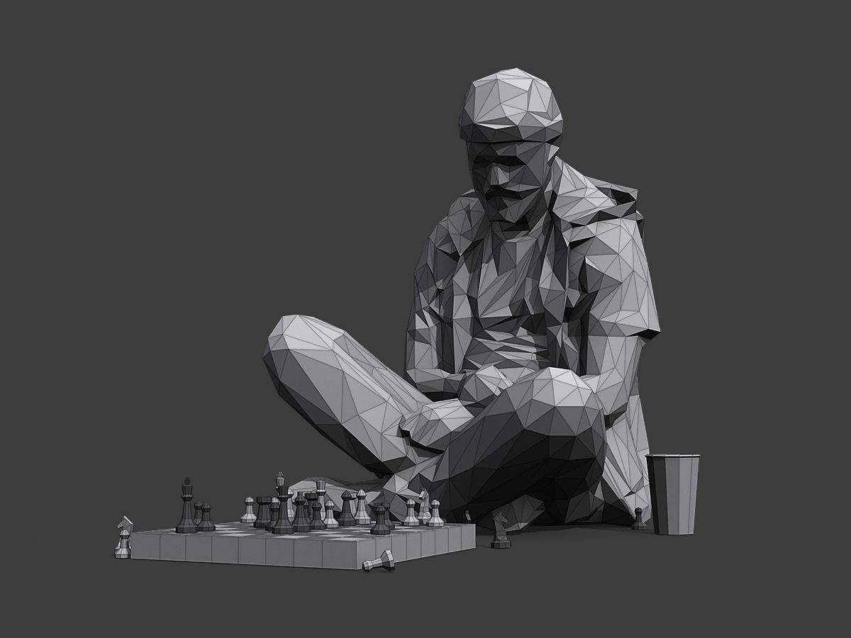Street Chessplayer Low-poly 3D model_1