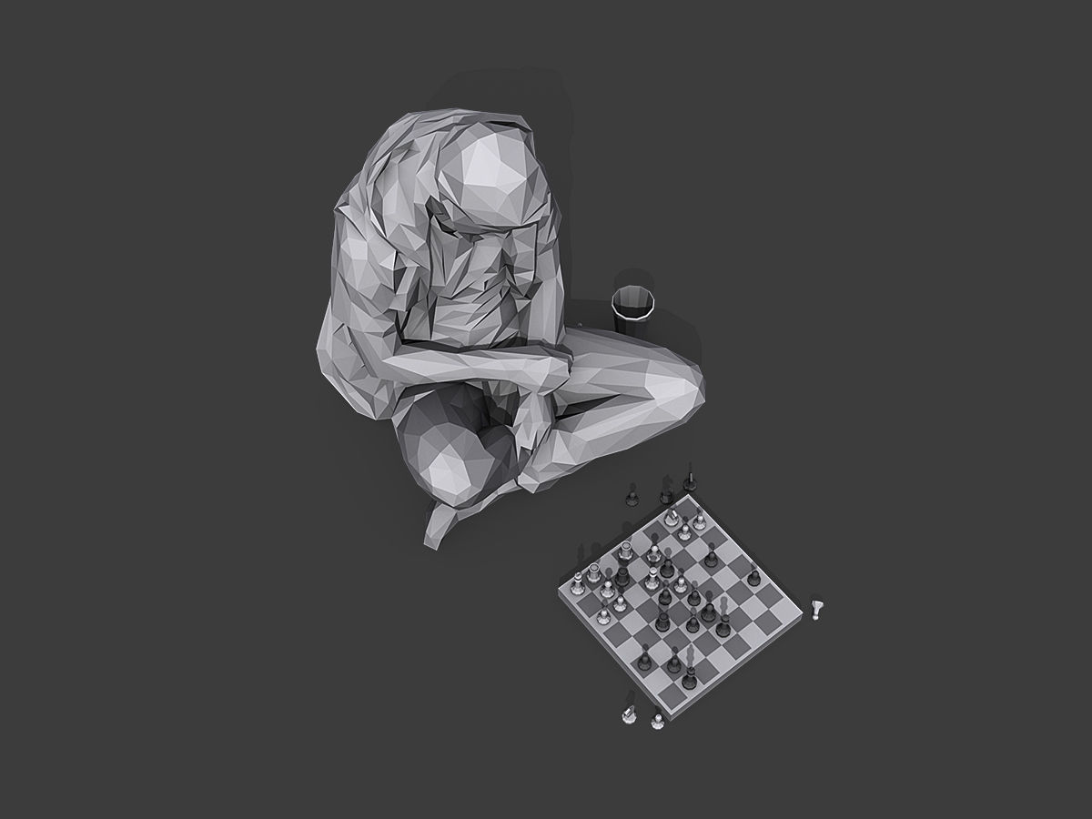 Street Chessplayer Low-poly 3D model_5