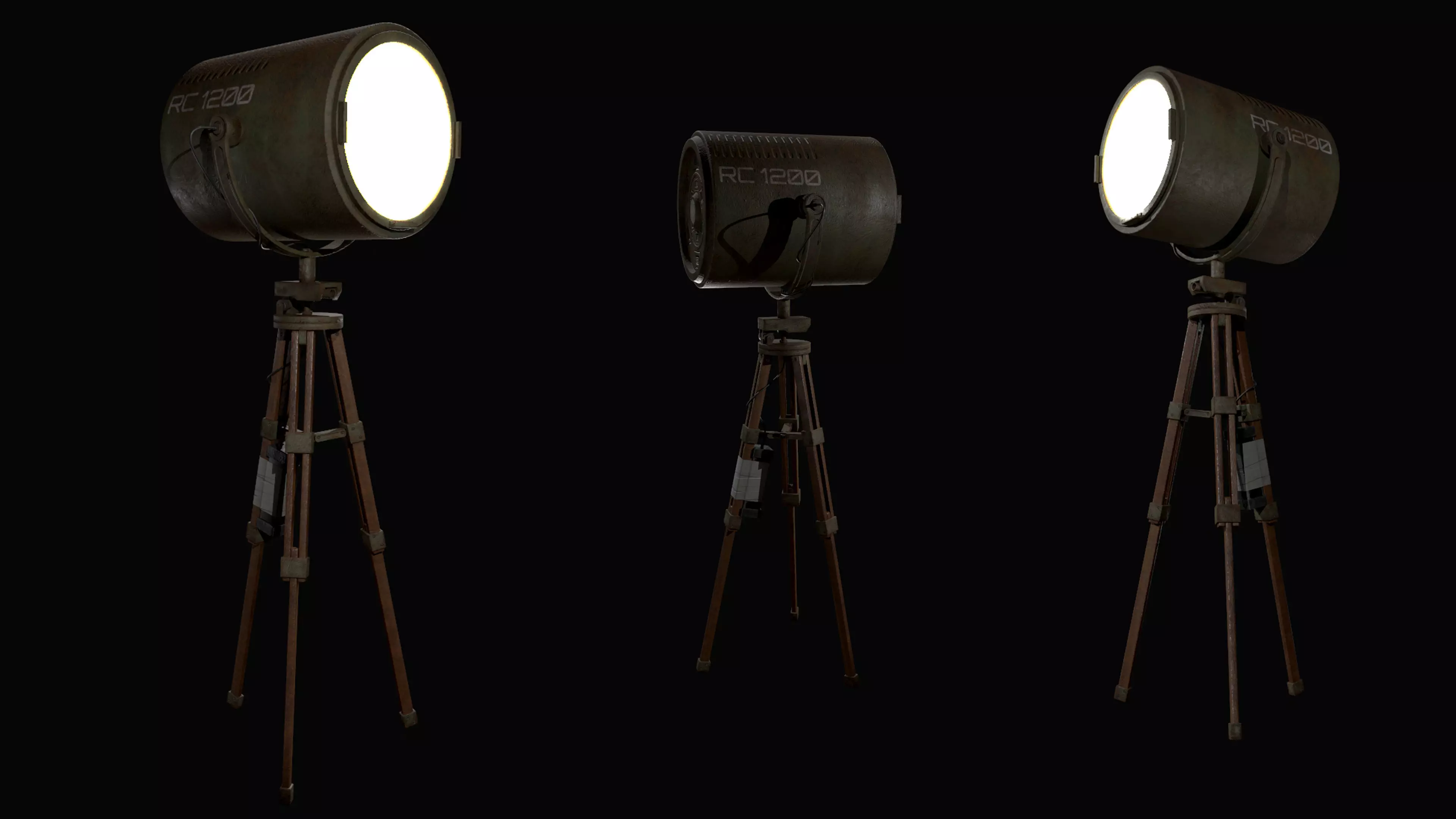 Spotlight tripod with light Low-poly 3D model_0