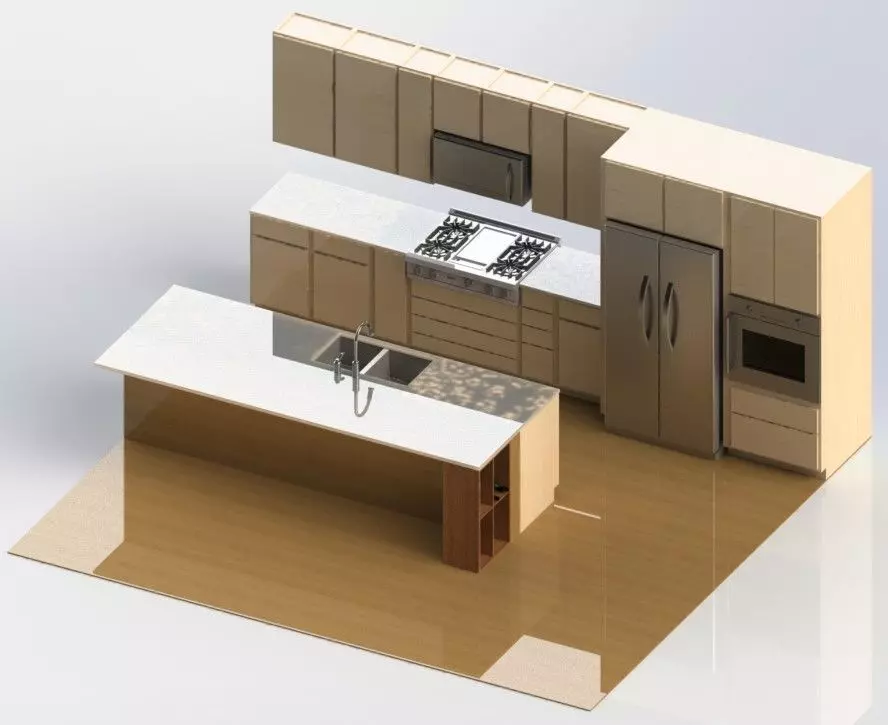 Kitchen with stainless steel appliances 3D model_0