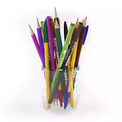 Pencils group of colored in glass vase 3D model