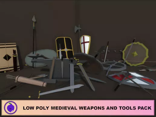 Low Poly Medieval Weapons And Tools Pack Low-poly 3D model_0