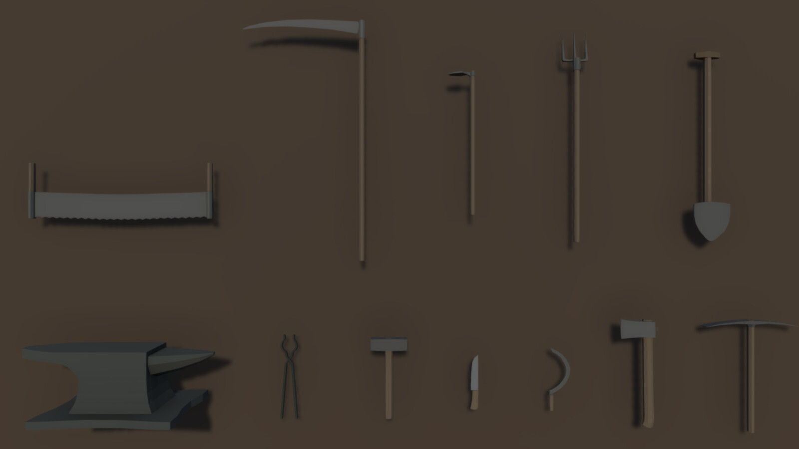 Low Poly Medieval Weapons And Tools Pack Low-poly 3D model_5