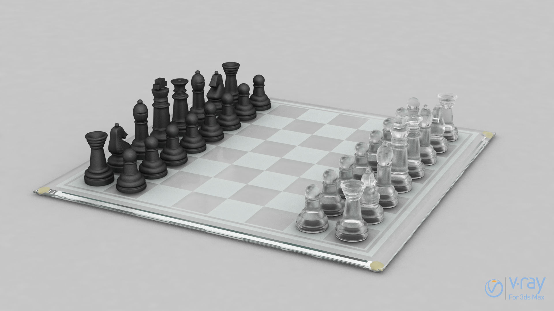 BOARD GAME---Glass Chessboard Low-poly 3D model_8