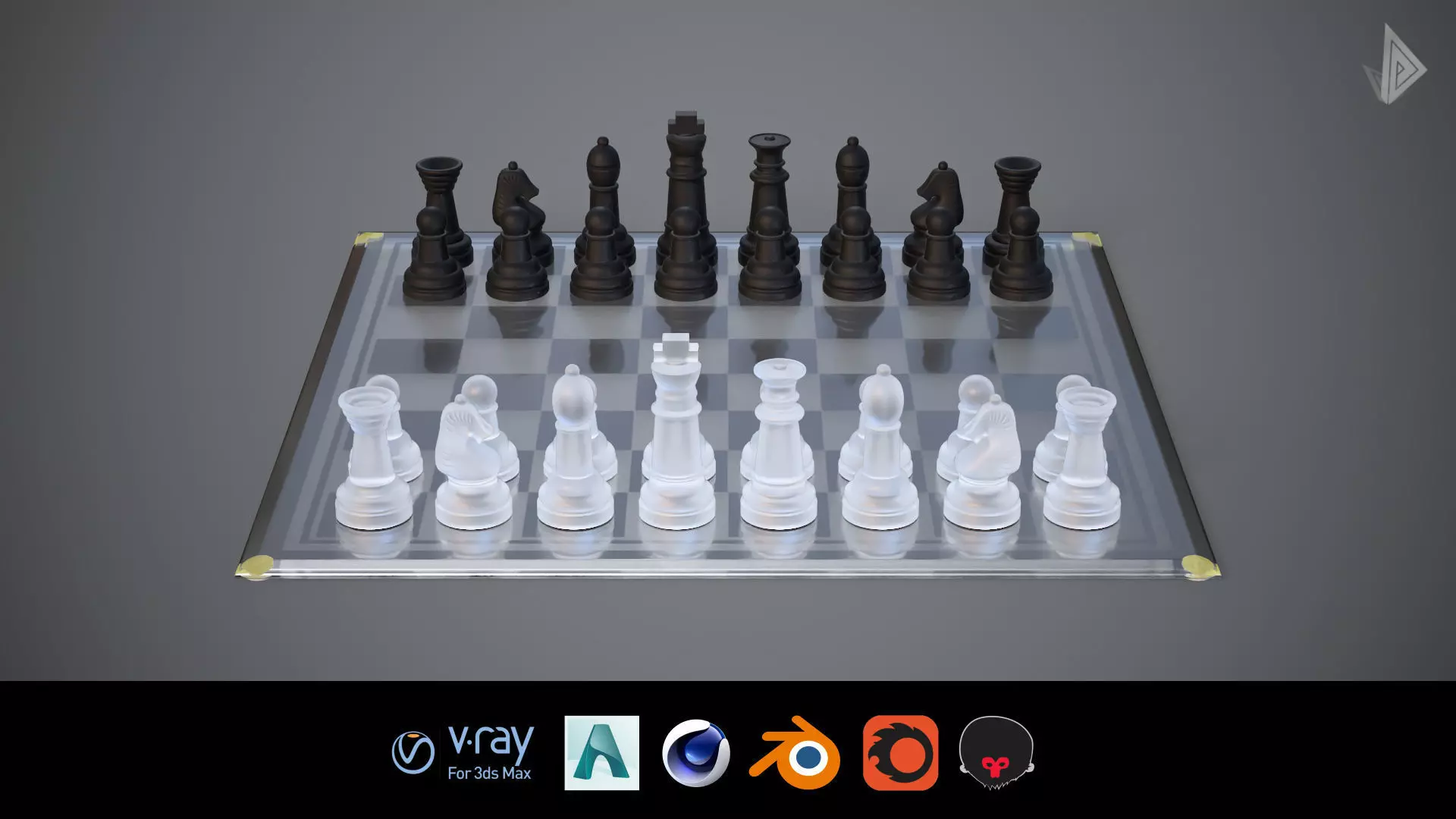 BOARD GAME---Glass Chessboard Low-poly 3D model_0
