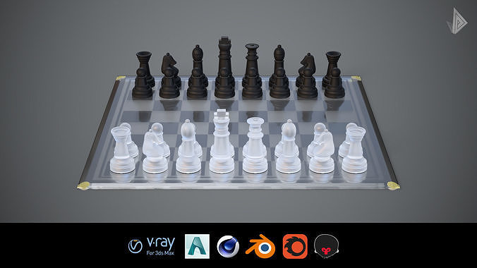 BOARD GAME---Glass Chessboard Low-poly 3D model