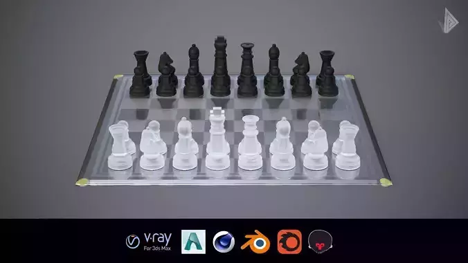 BOARD GAME---Glass Chessboard Low-poly 3D model