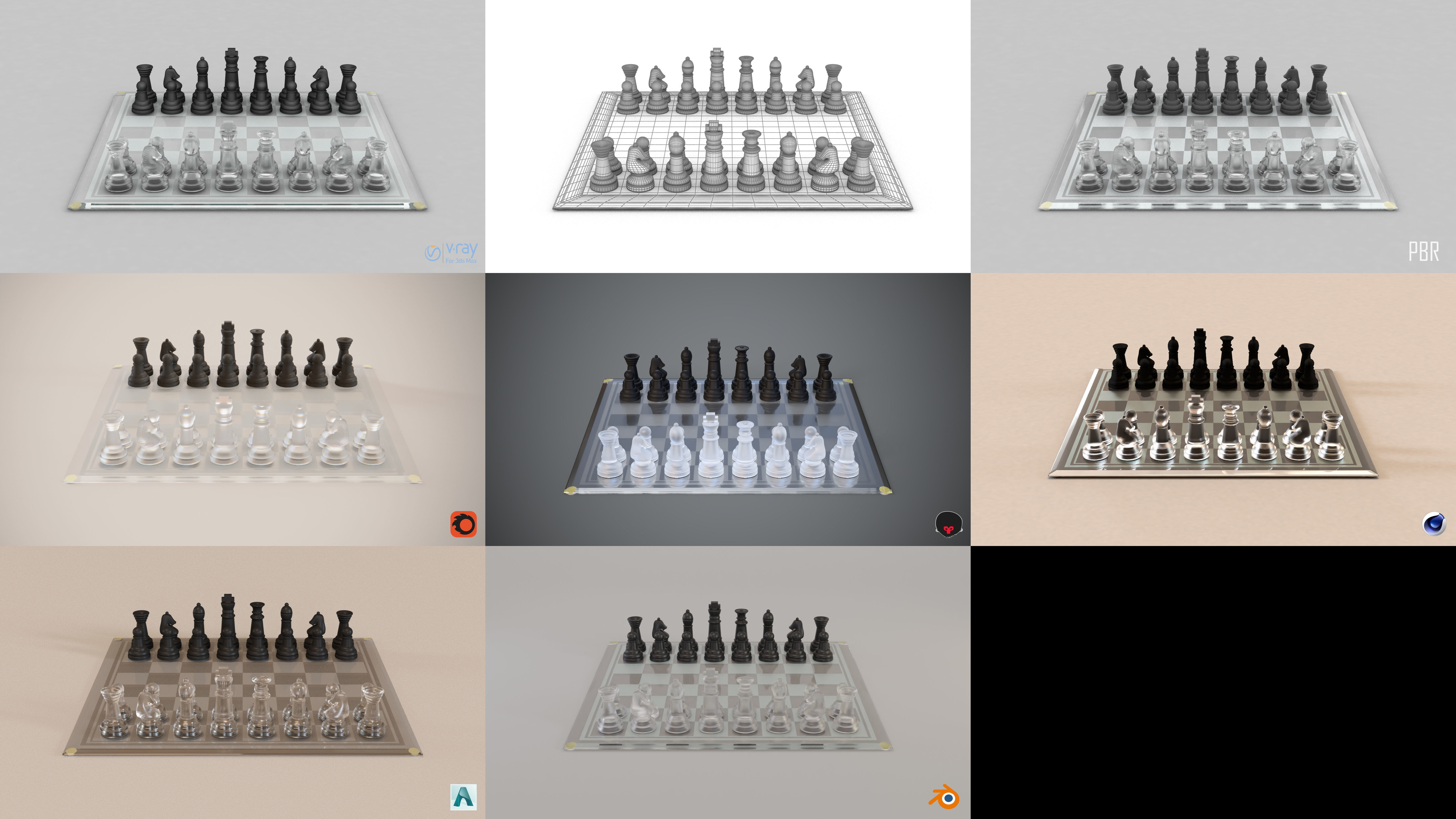 BOARD GAME---Glass Chessboard Low-poly 3D model_3