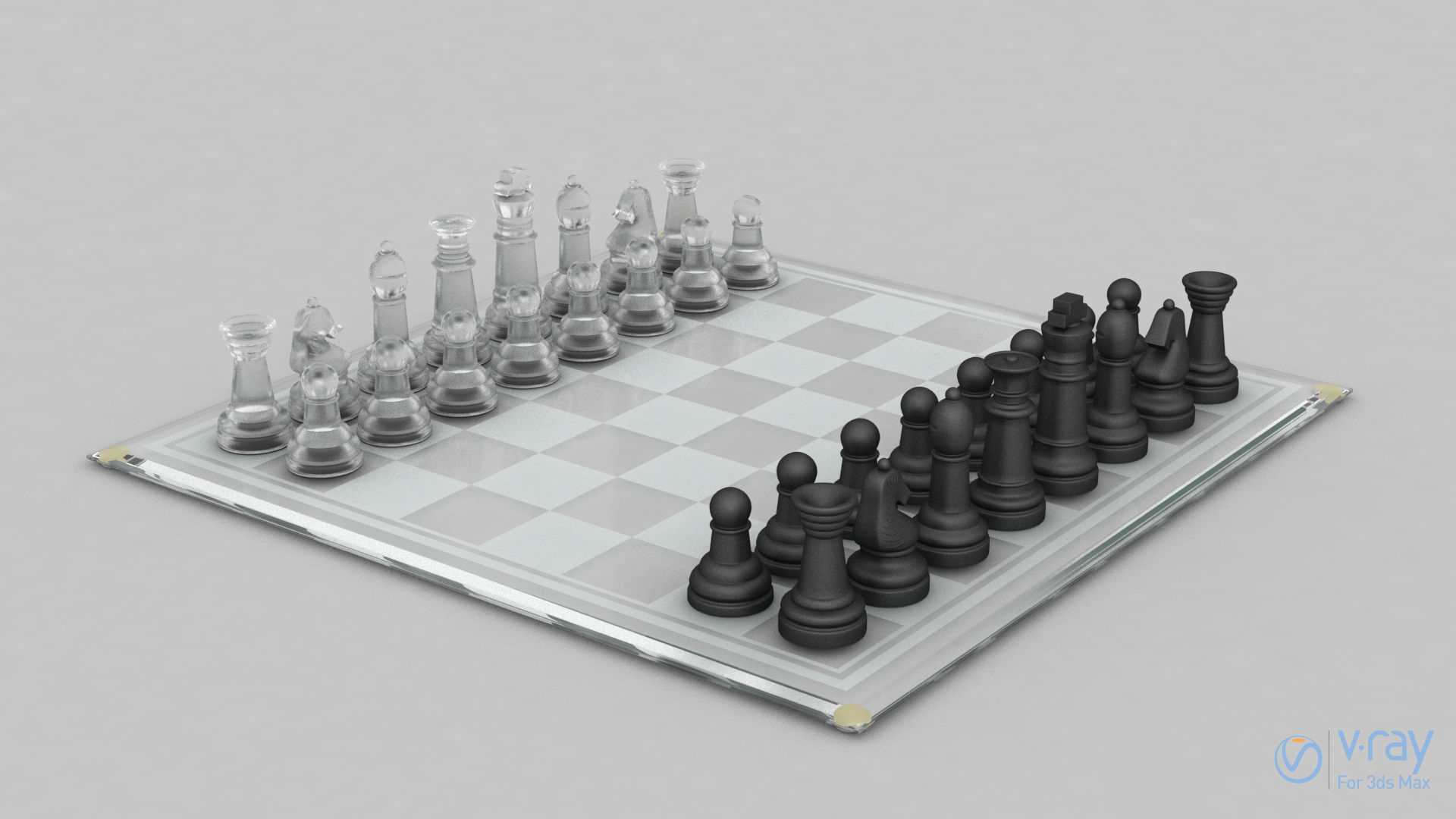 BOARD GAME---Glass Chessboard Low-poly 3D model_16