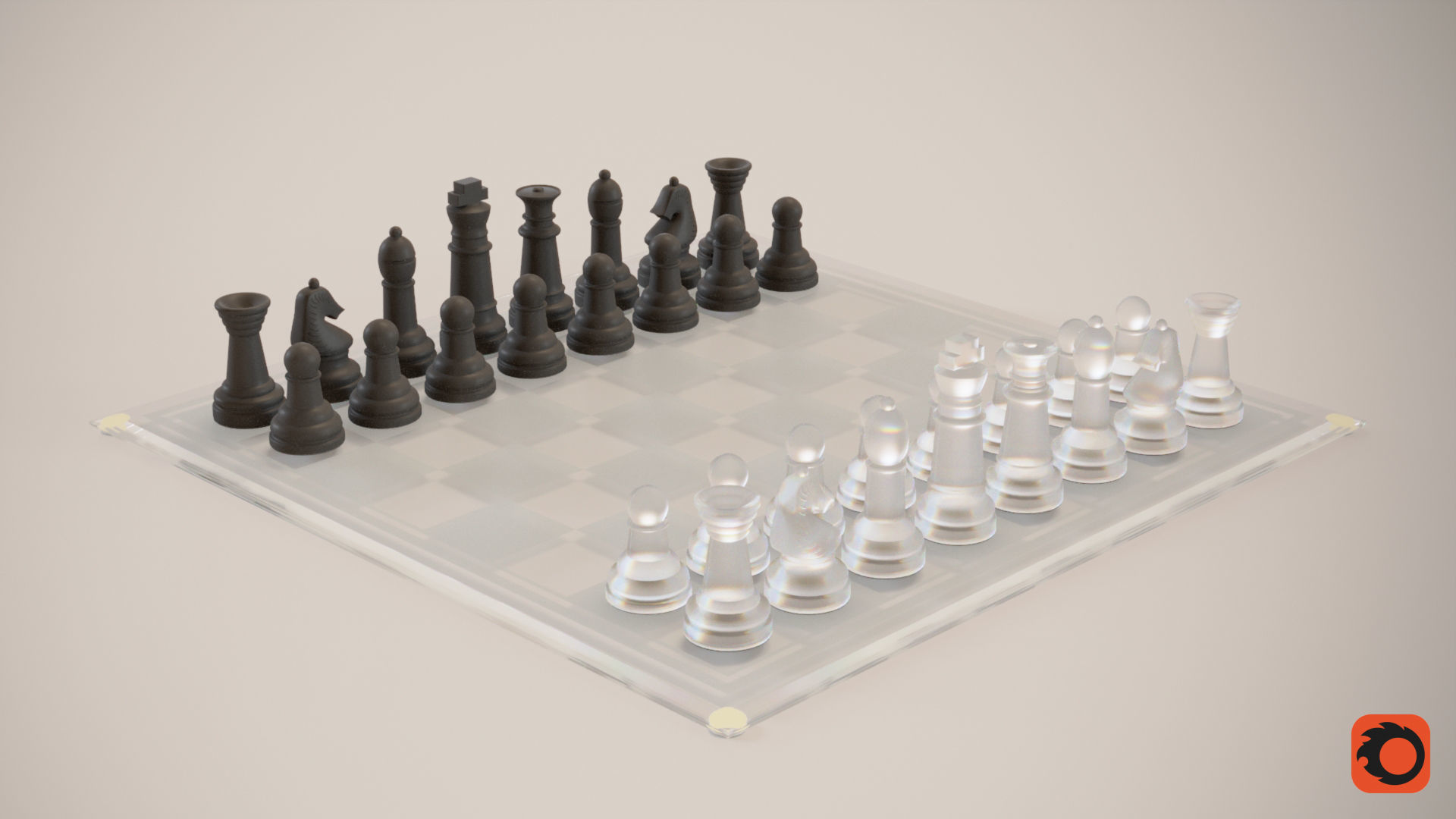BOARD GAME---Glass Chessboard Low-poly 3D model_33