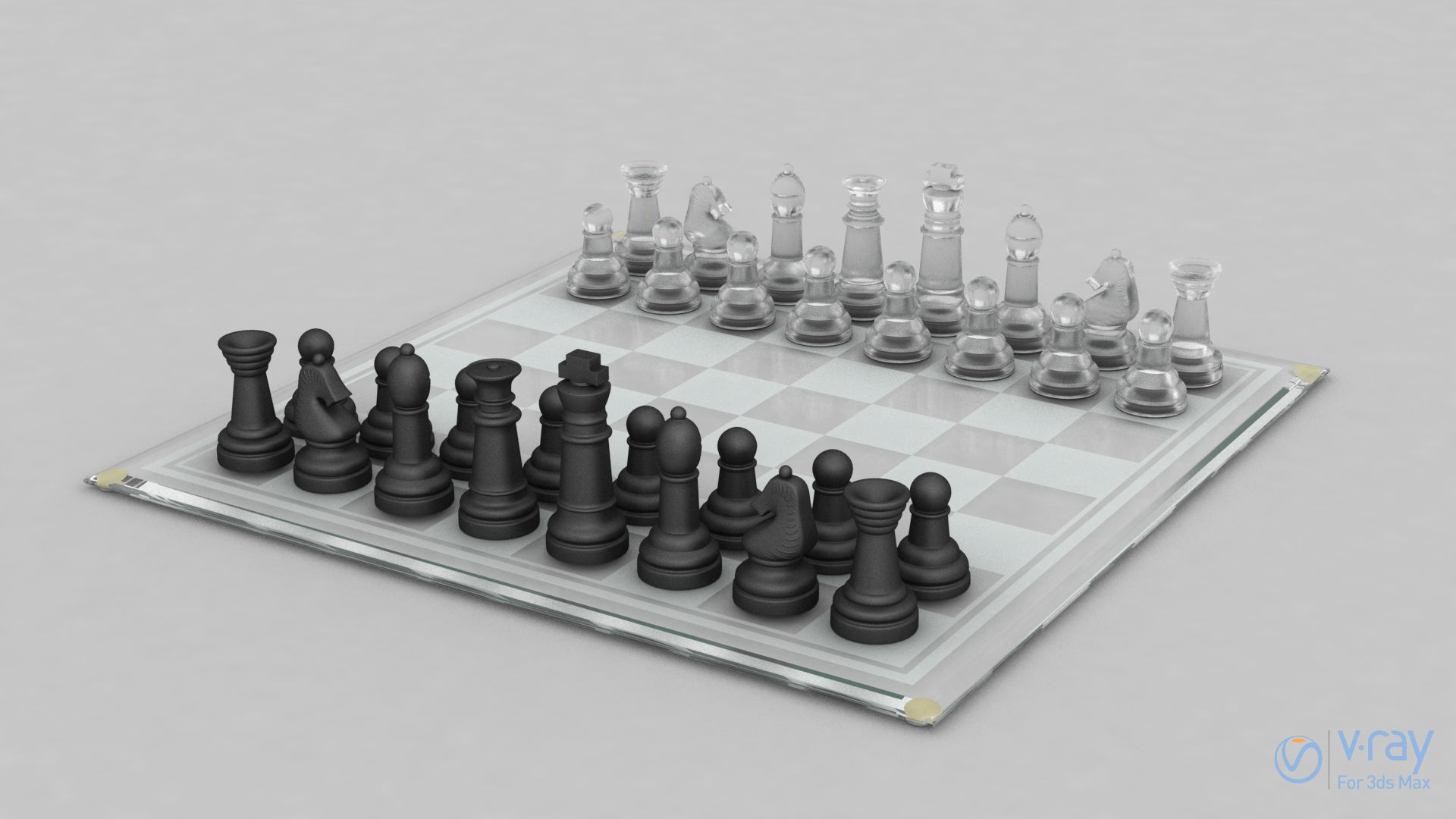 BOARD GAME---Glass Chessboard Low-poly 3D model_12