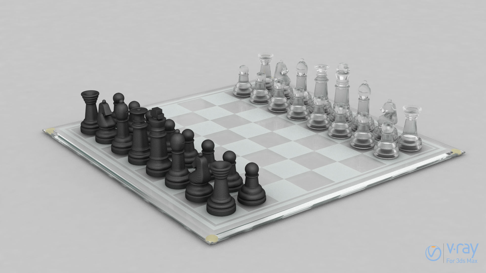BOARD GAME---Glass Chessboard Low-poly 3D model_11
