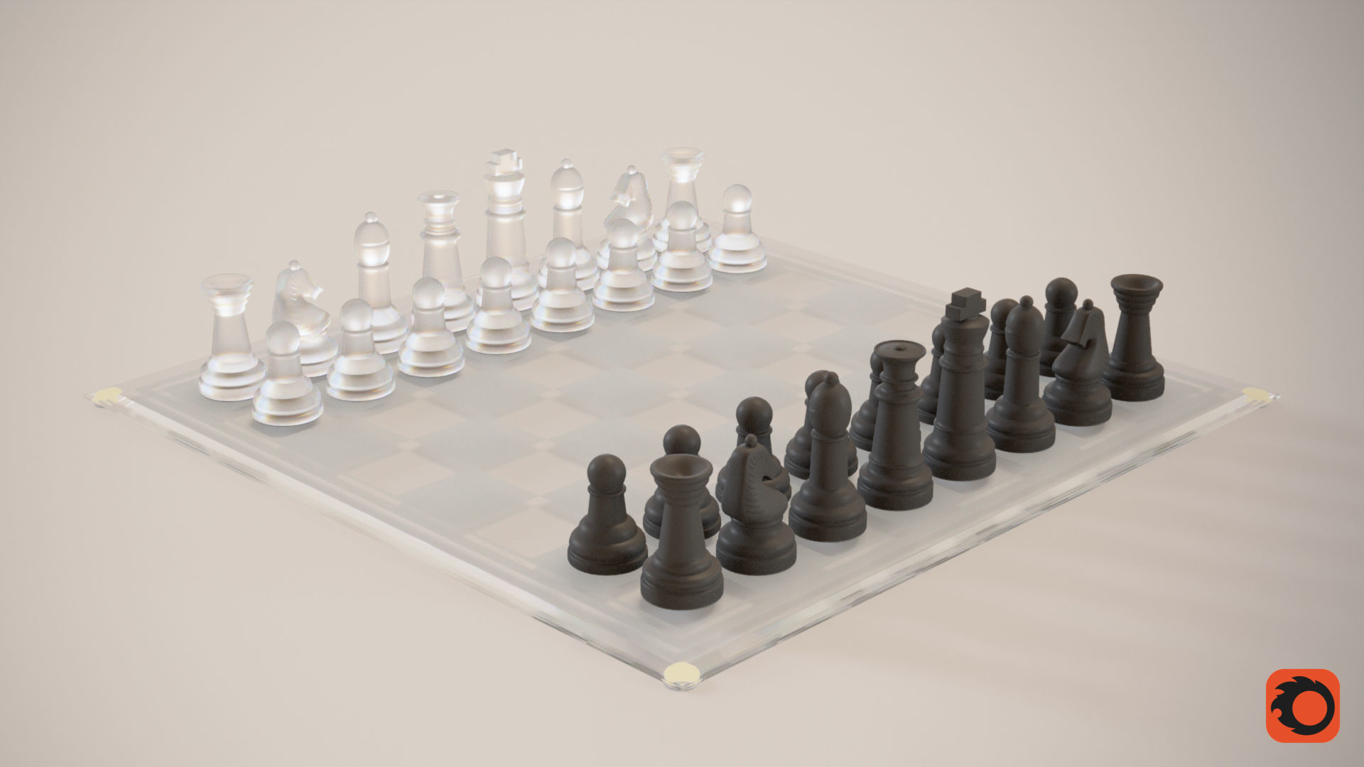 BOARD GAME---Glass Chessboard Low-poly 3D model_37