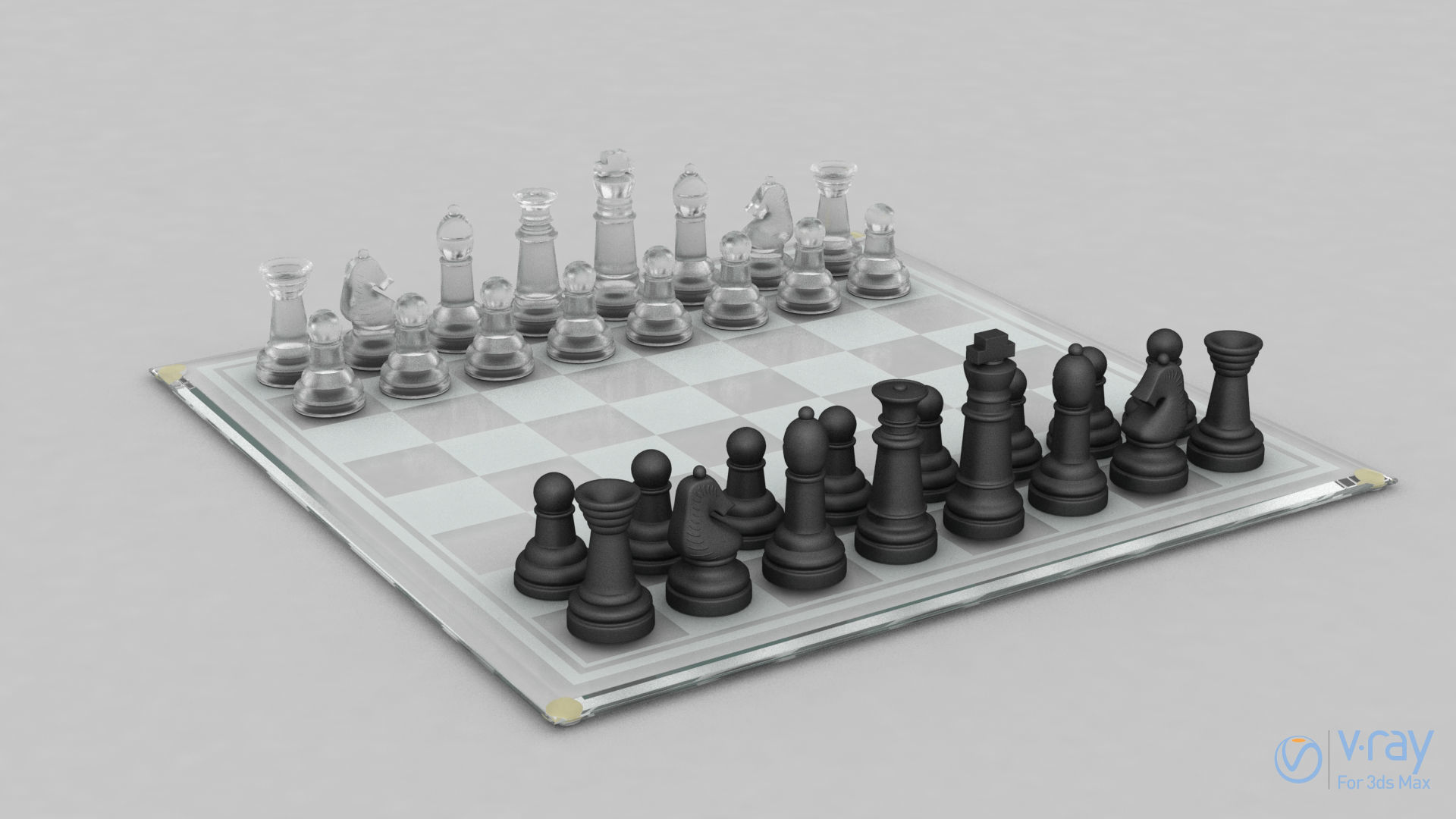 BOARD GAME---Glass Chessboard Low-poly 3D model_15