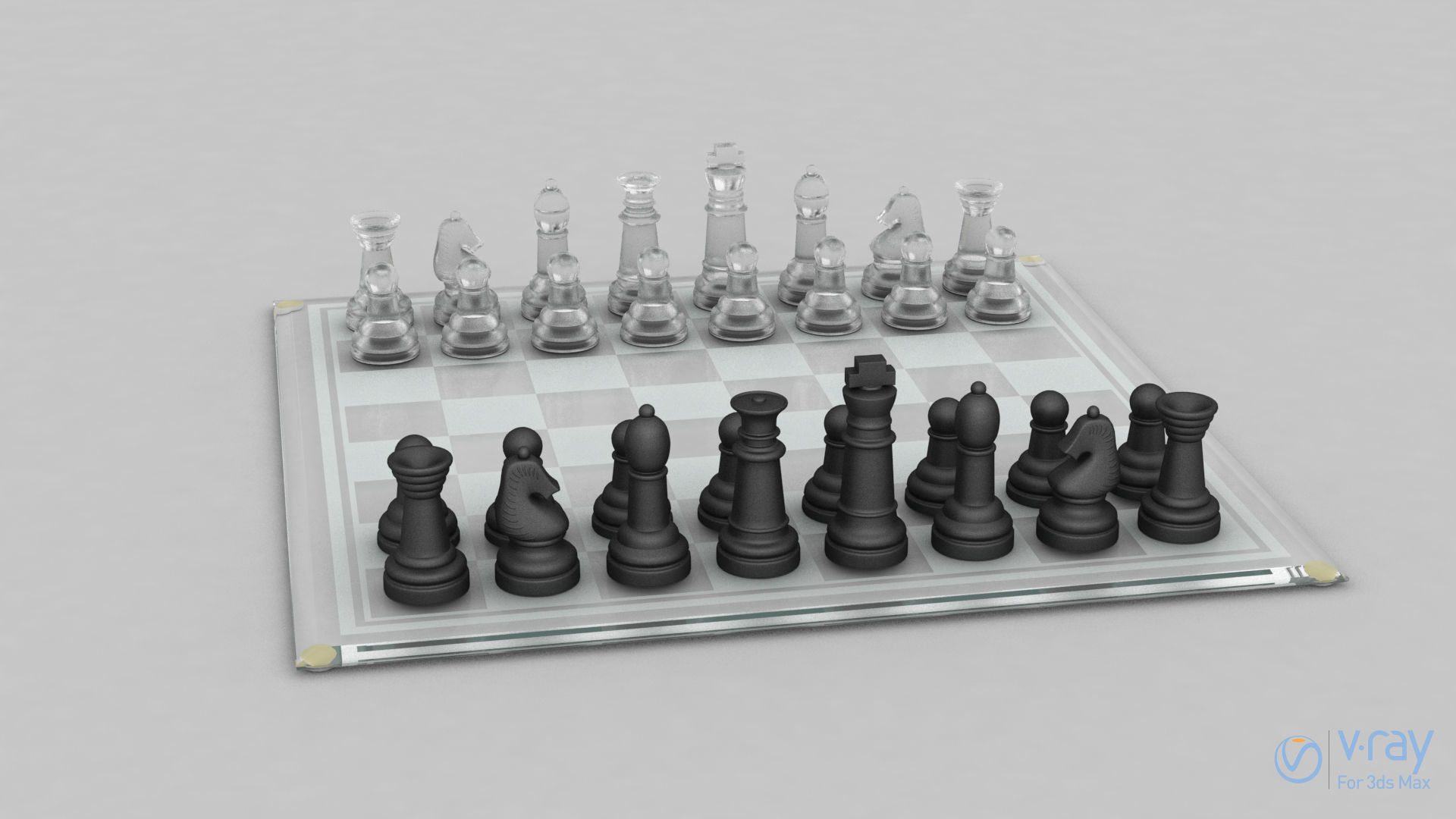BOARD GAME---Glass Chessboard Low-poly 3D model_14