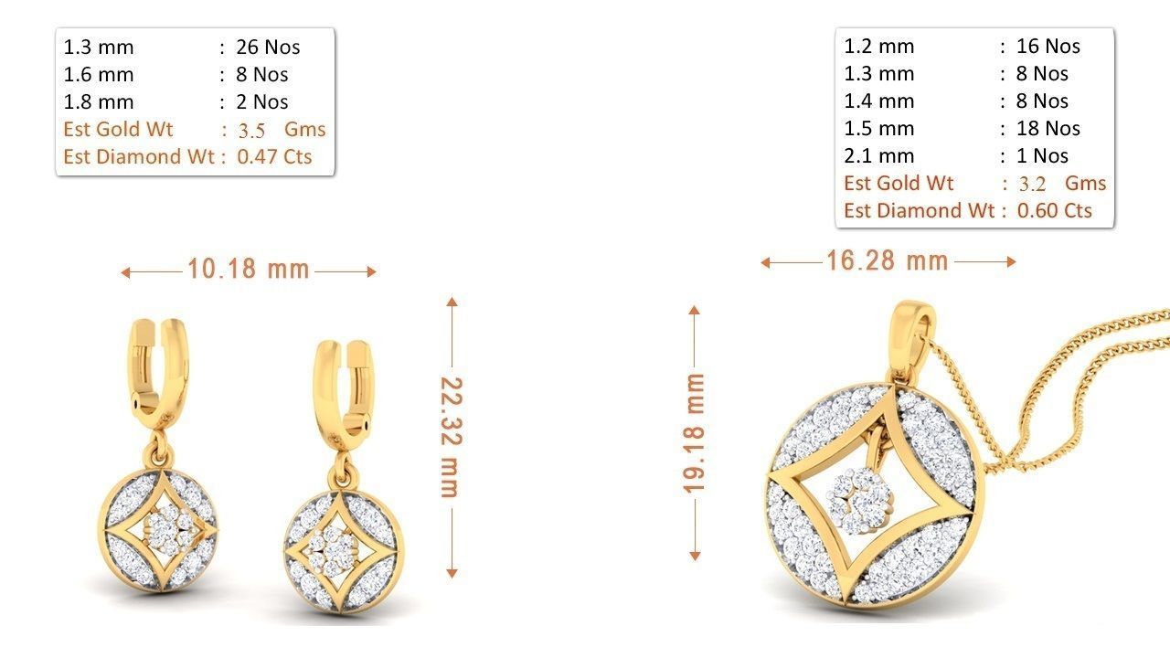 Women pendant-earrings set 3dm mgx render detail 3D print model 3D print model_9