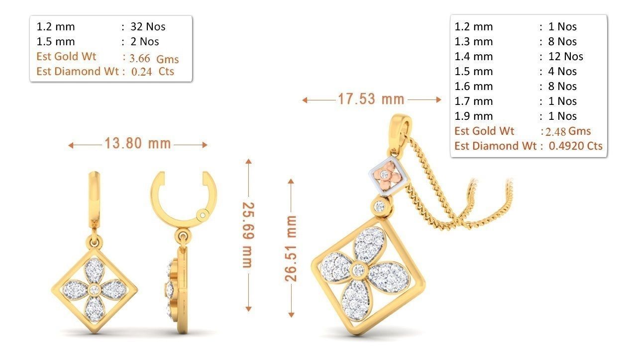 Women pendant-earrings set 3dm mgx render detail 3D print model 3D print model_9