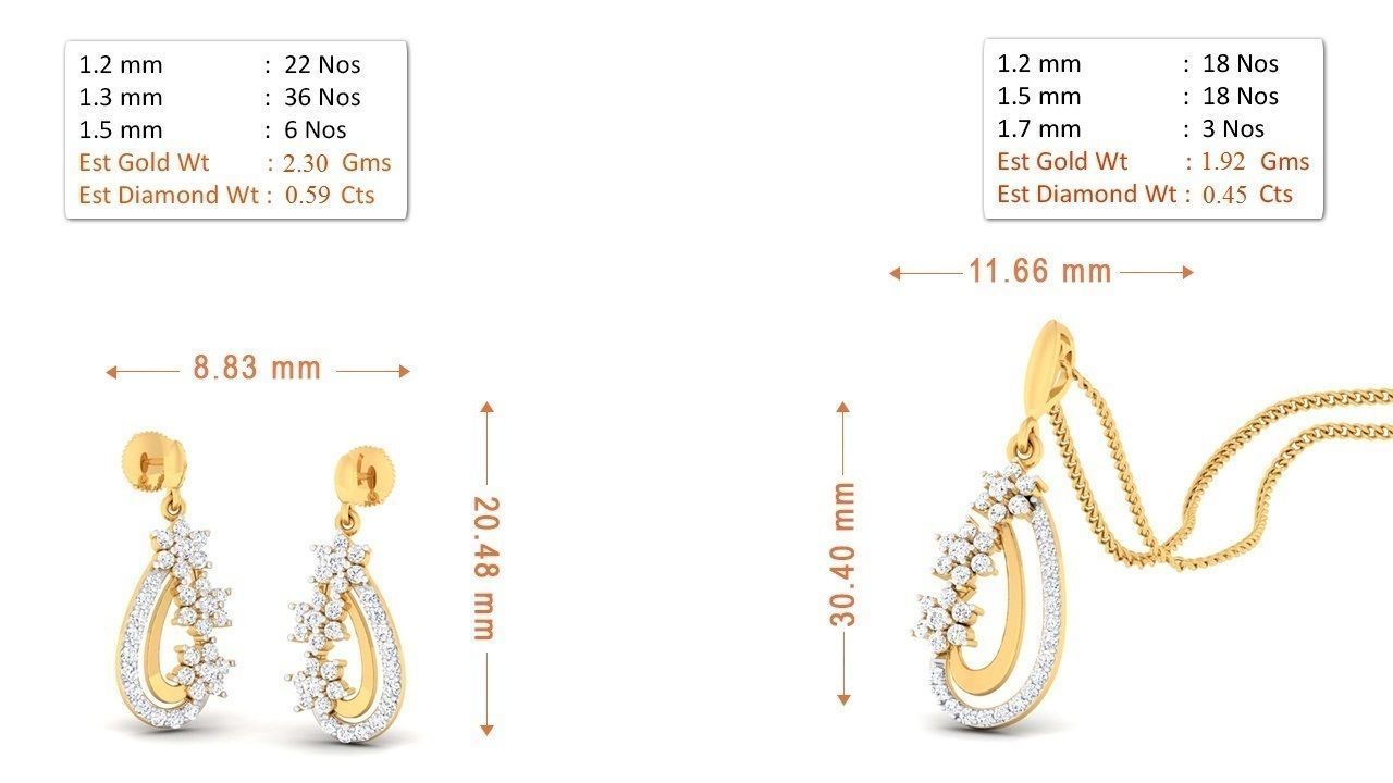 Women pendant-earrings set 3dm mgx render detail 3D print model 3D print model_9