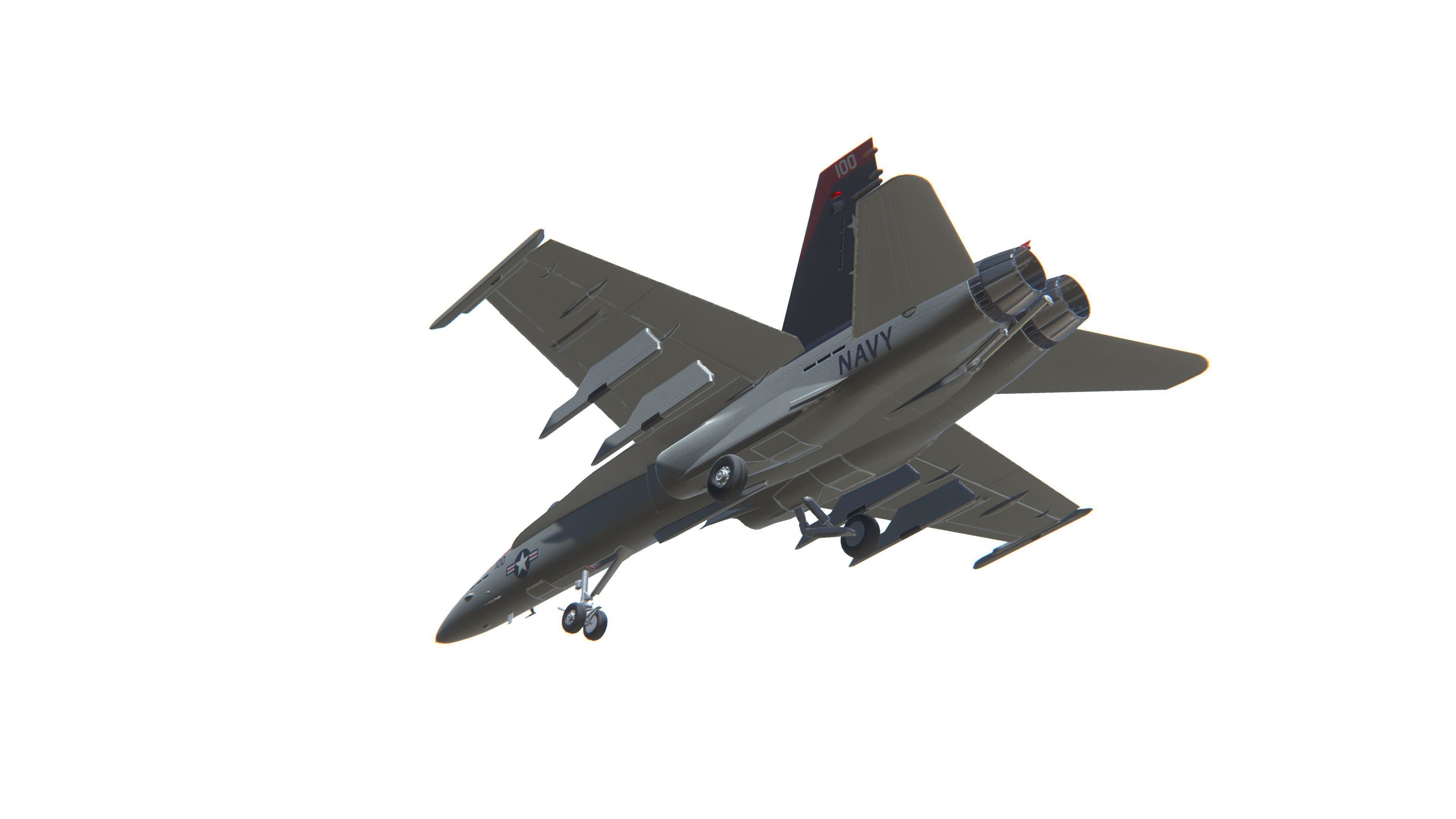 FA-18 Hornet Jet Fighter Aircraft Low-poly 3D model_16