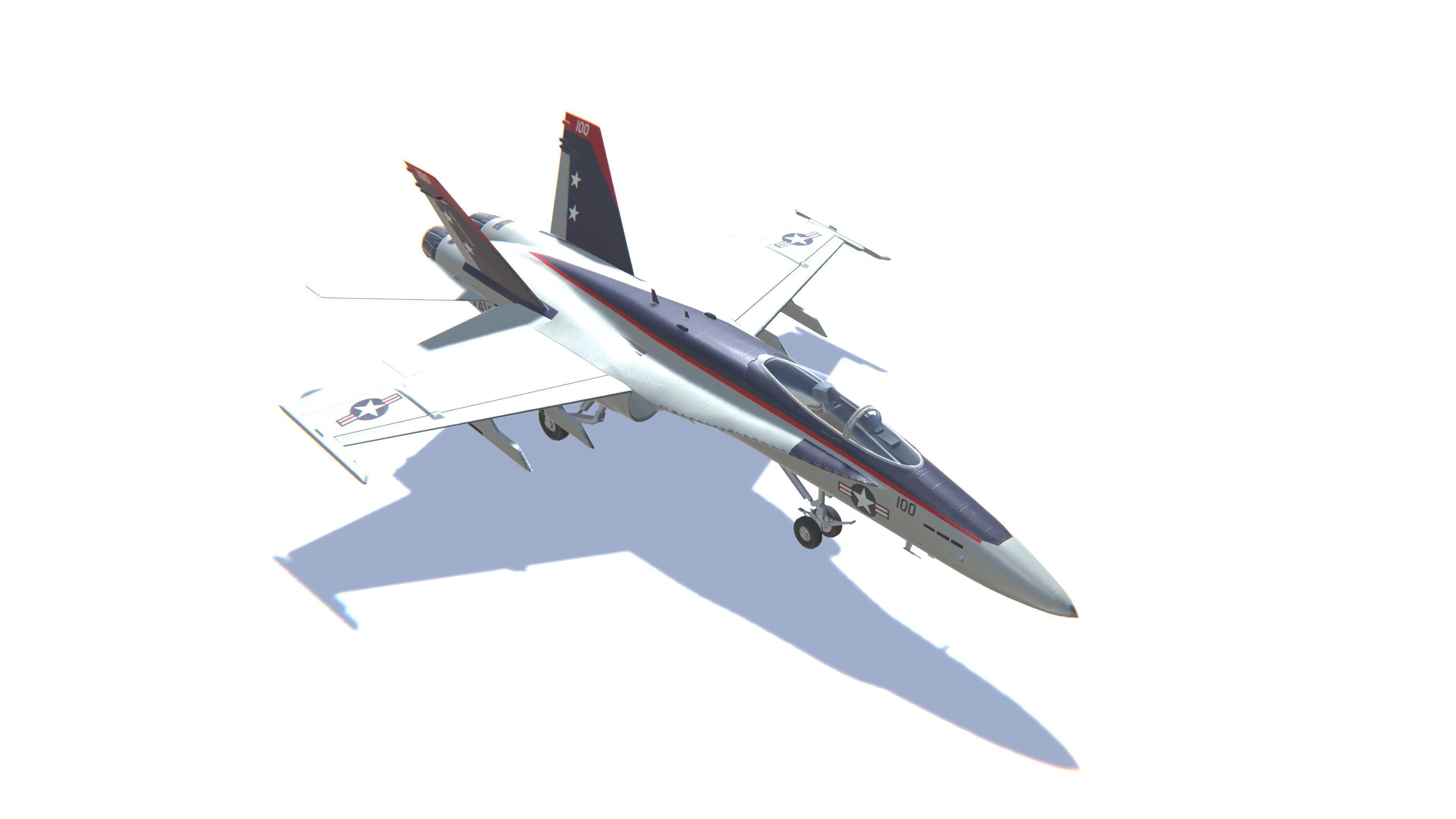 FA-18 Hornet Jet Fighter Aircraft Low-poly 3D model_3