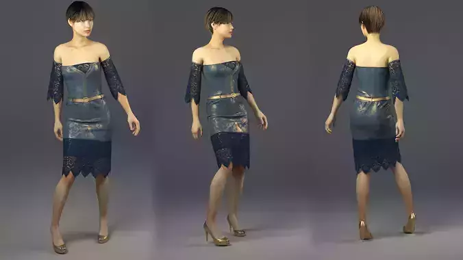 Jeans Dress with with gold color MD and 3ds max and Vray