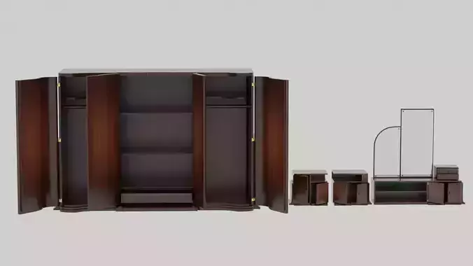 Old Vintage Wardrobe and furniture-wall from Birch